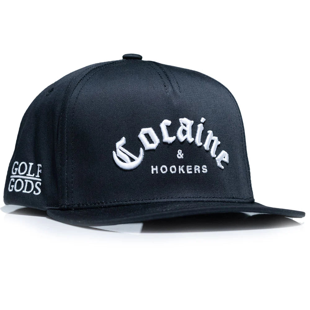 Cocaine & Hookers Black Golf Hat with Flat Brim