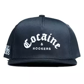 Cocaine & Hookers Black Golf Hat with Flat Brim