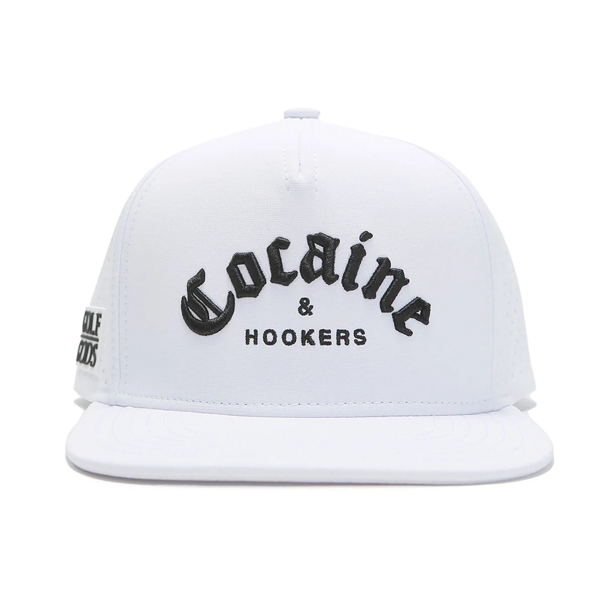 Cocaine & Hookers Golf Hat - White Flat Brim - TOUR PRO - Buy now.