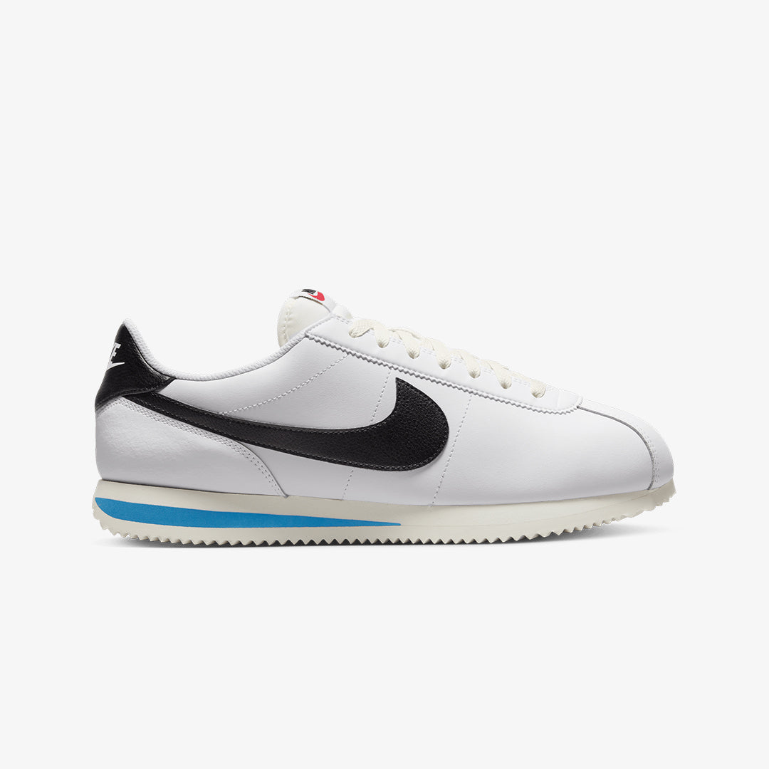 CORTEZ sneakers, white and black with light photo blue and sail accents