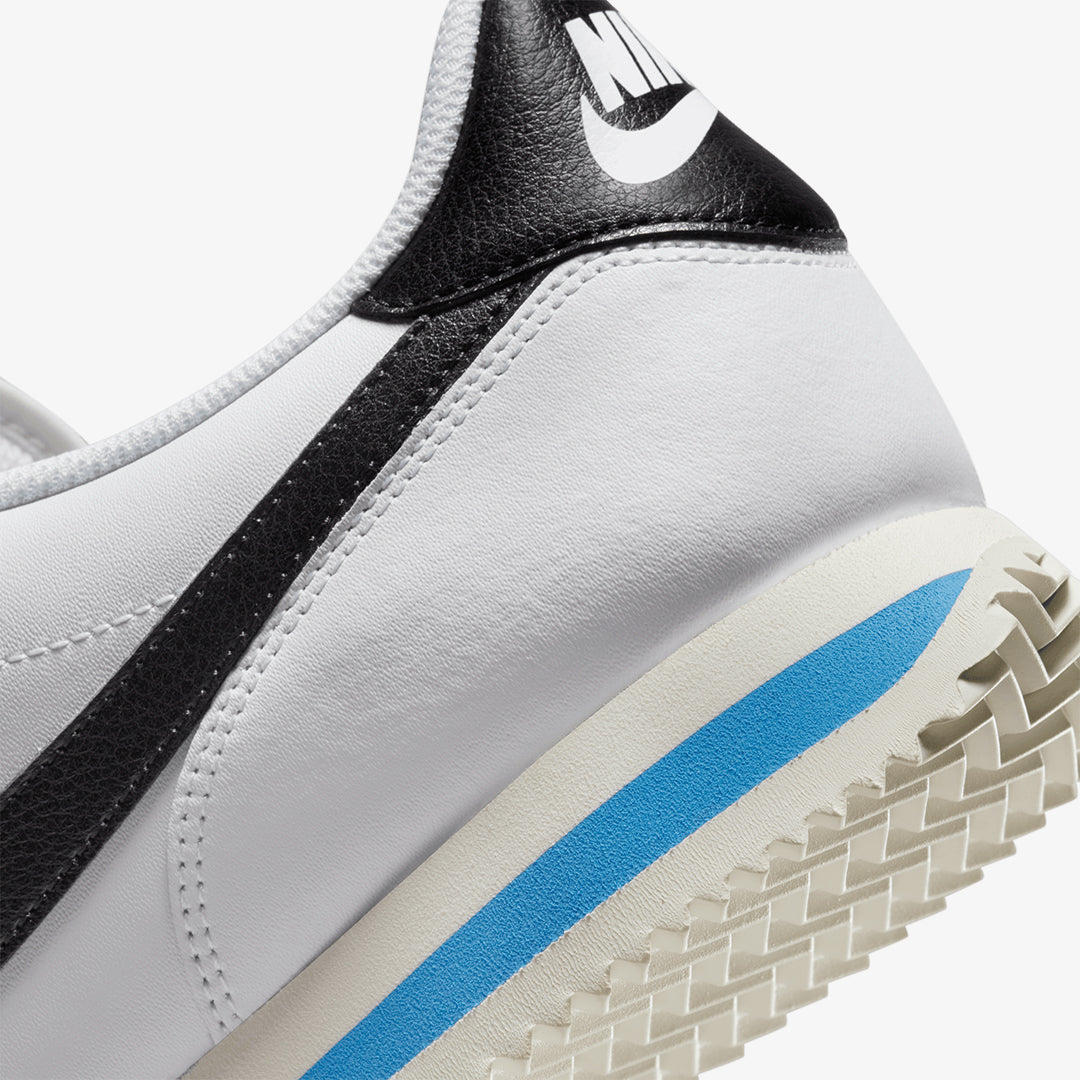 CORTEZ sneakers, white and black with light photo blue and sail accents