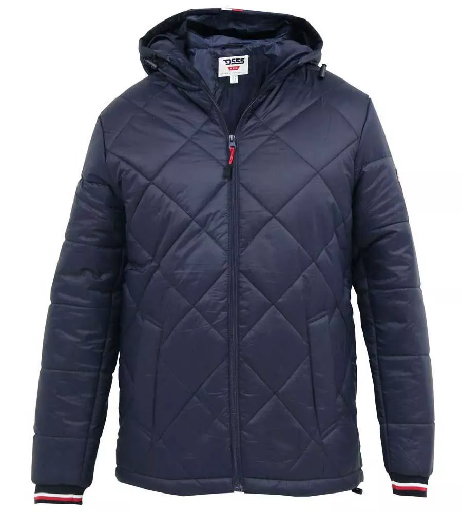 D555 Big Mens Diamond Quilted Puffer Jacket Hood Ribbed Cuffs Angus