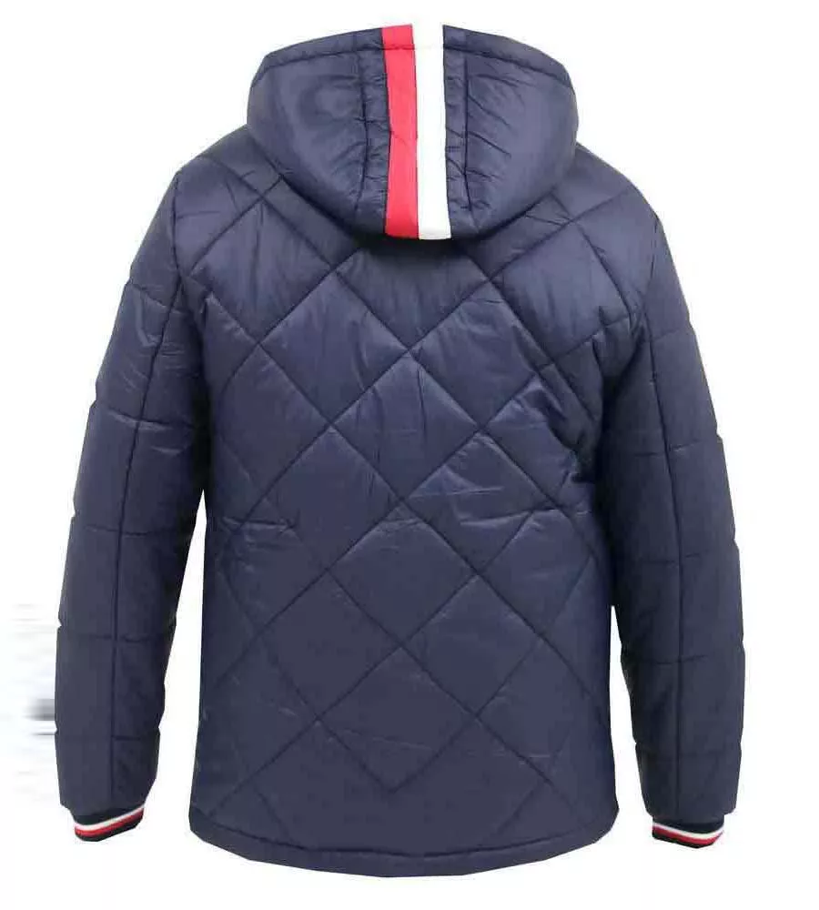 D555 Big Mens Diamond Quilted Puffer Jacket Hood Ribbed Cuffs Angus