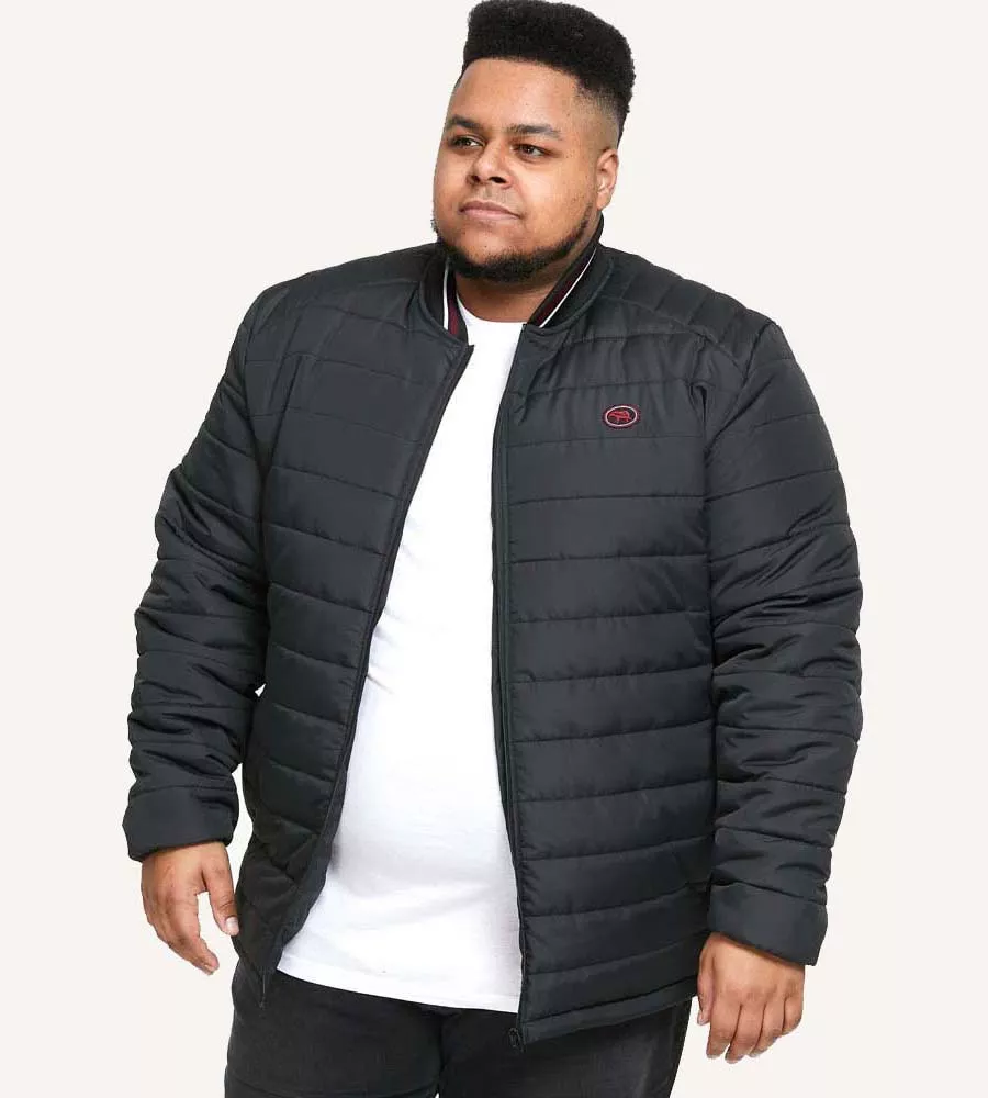 D555 Black Puffer Jacket With Rib Collar And Tipping (JEREMY 2)