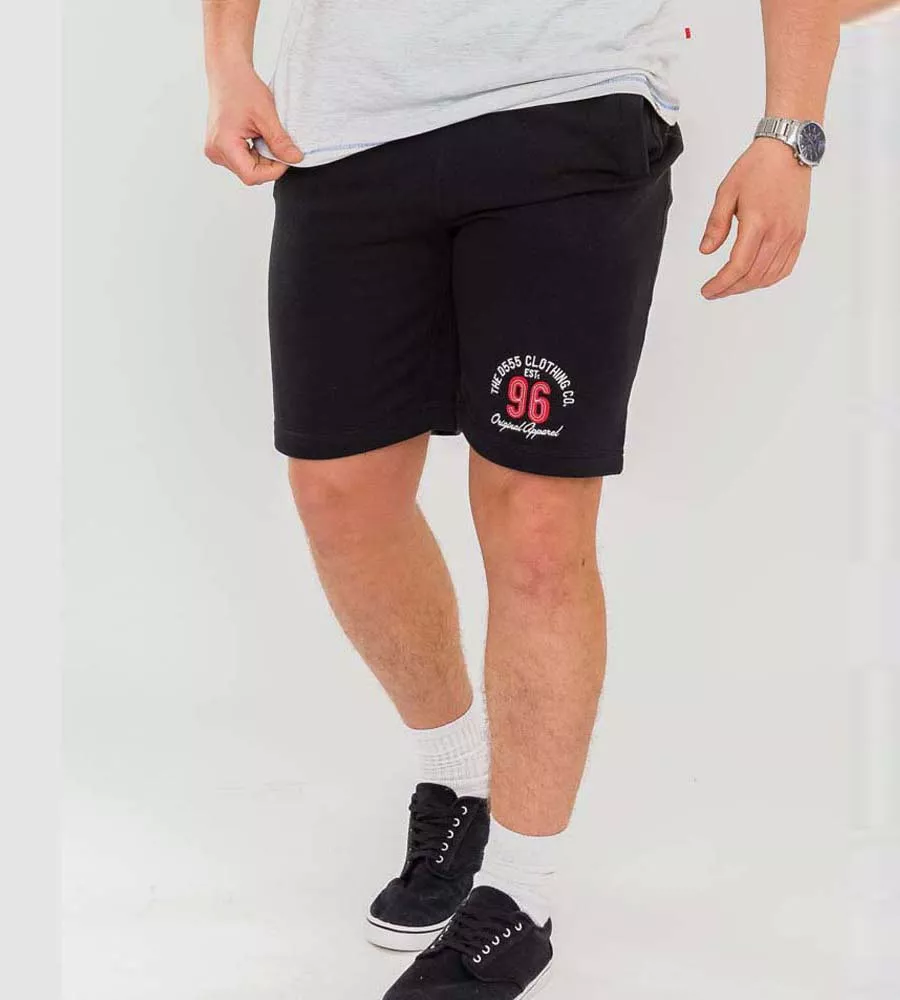 D555 Mens Black Fleece Elasticated Waist Shorts With Embroidery & Applique (TOMPKINS 1)