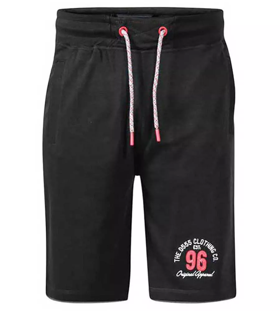 D555 Mens Black Fleece Elasticated Waist Shorts With Embroidery & Applique (TOMPKINS 1)