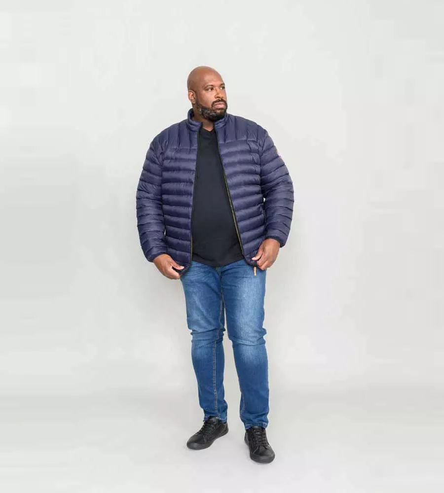 D555 Mens Navy Puffer Jacket Sleeve Patch Limehouse 1