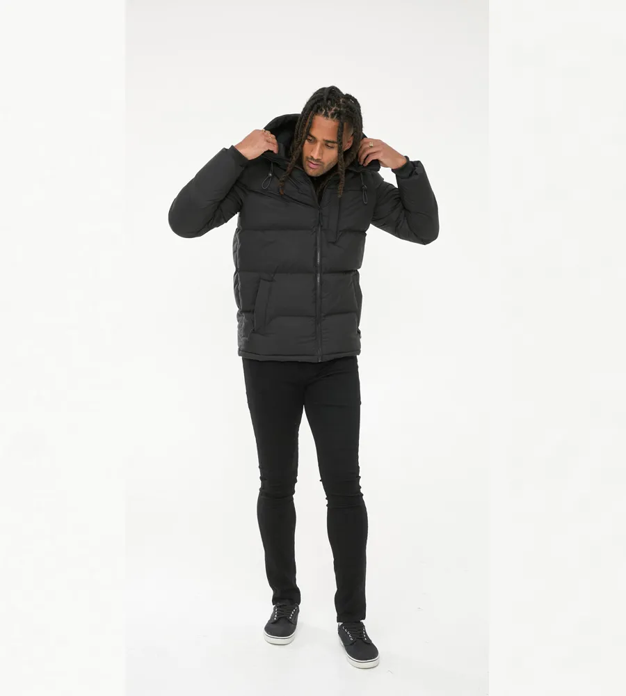 Mens Quilted Puffer Jacket with Half Micro Fleece Lining and Hood by D555 DOMENIC