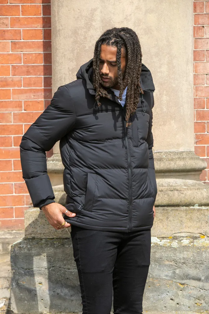 Mens Quilted Puffer Jacket with Half Micro Fleece Lining and Hood by D555 DOMENIC