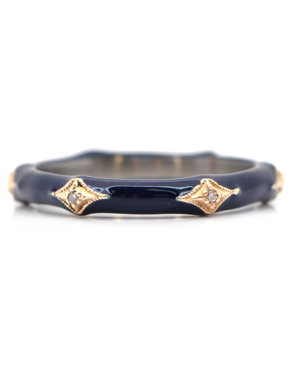 Dark Blue Enamel Ring - Size 6.5 - 18k - Shop now!