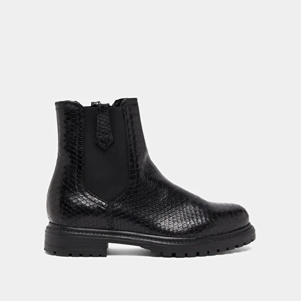 Black Reptile Flat Boots