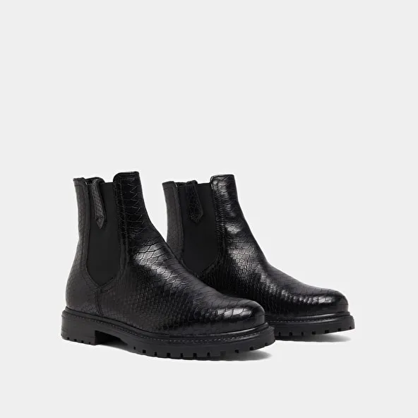 Black Reptile Flat Boots