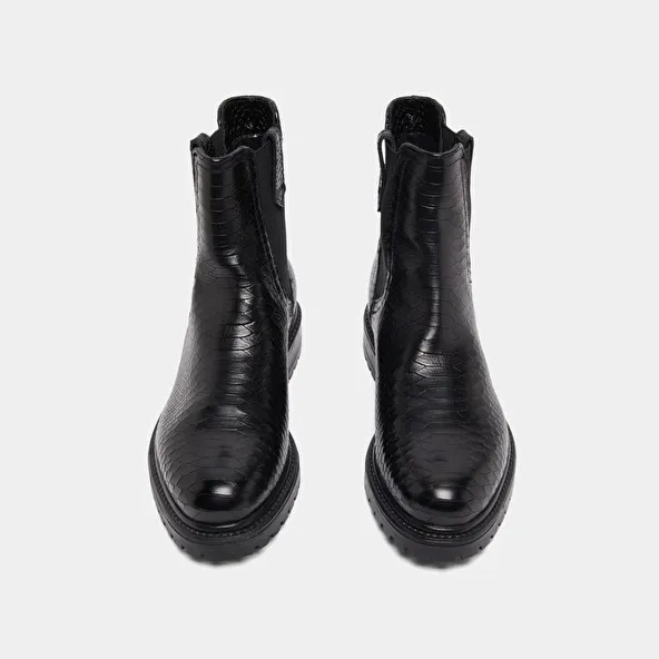 Black Reptile Flat Boots