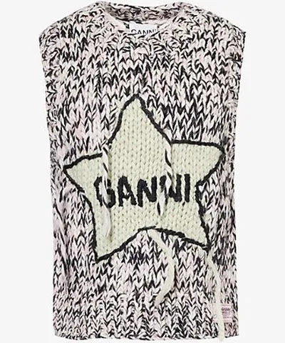 Ganni Women's Chalk Pink Graphic Embroidered Chunky-Knit Wool Vest