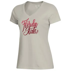 Beige Florida State Seminoles Women's Short Sleeve V-neck T-shirt by Gear