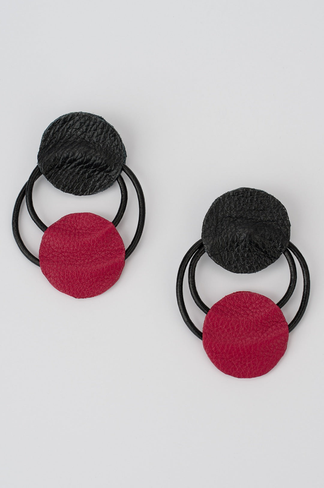 Genuine Leather Earrings - Black Dark Red