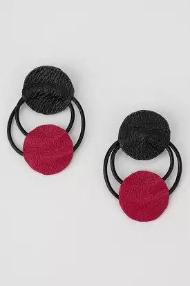 Genuine Leather Earrings - Black Dark Red