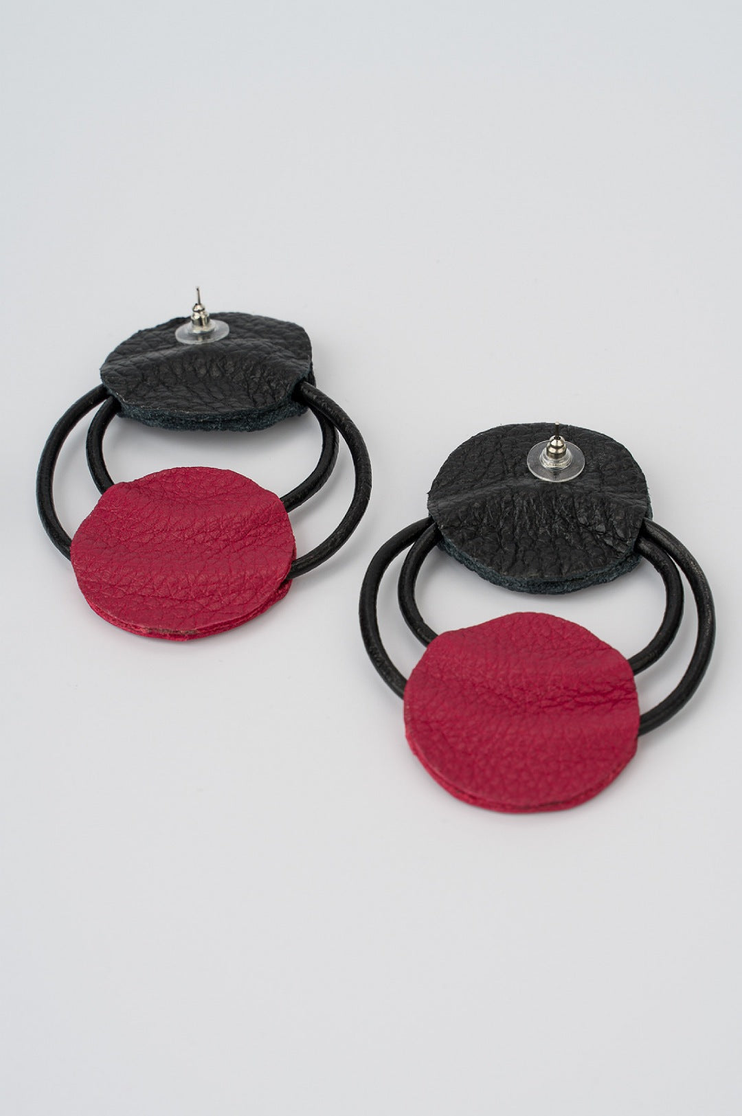 Genuine Leather Earrings - Black Dark Red