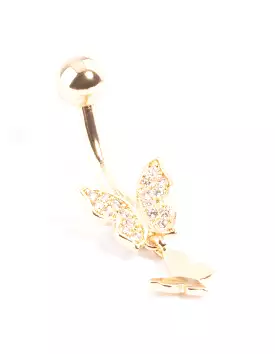 Gold Butterfly Belly Ring - Double Titanium Plated