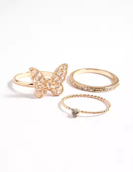 Gold Butterfly Ring Set