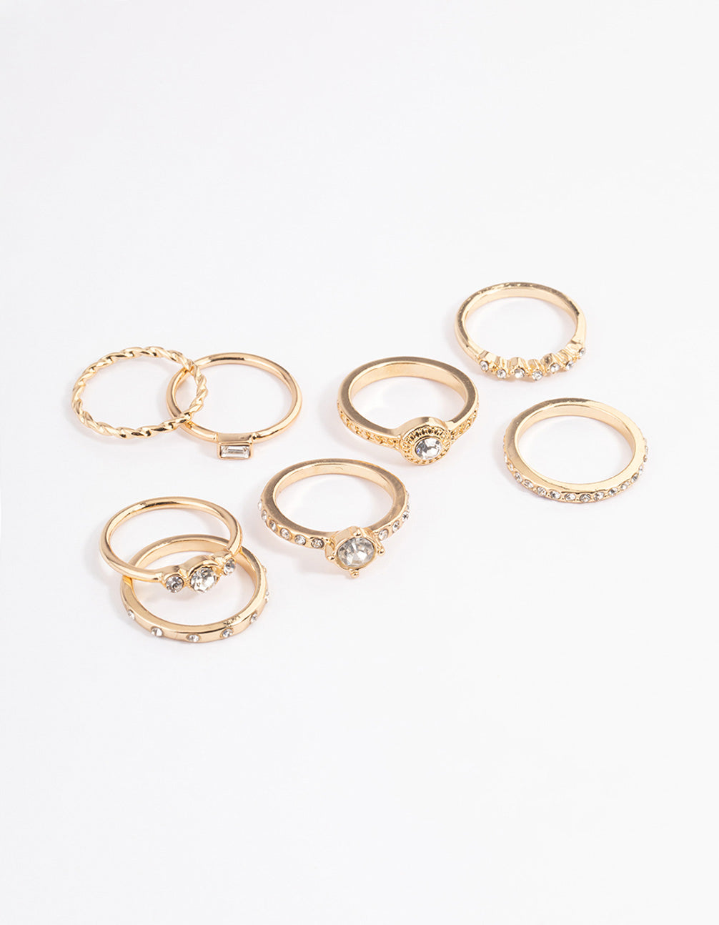 Gold Crystal Halo Diamante Ring Pack of 8