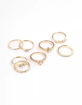 Gold Crystal Halo Diamante Ring Pack of 8