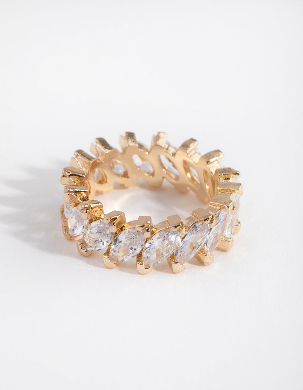 Gold CZ Diagonal Navette Band Ring.