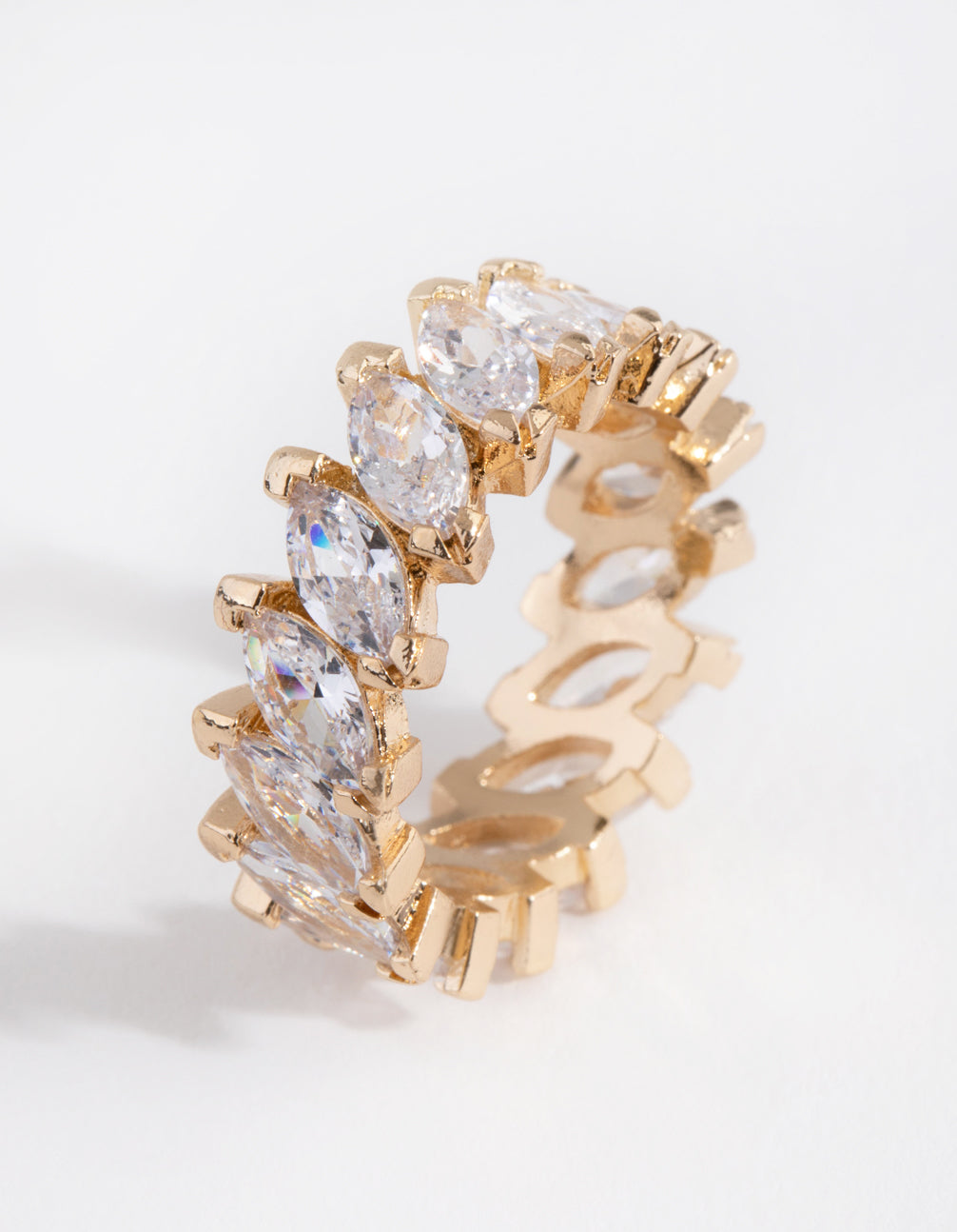 Gold CZ Diagonal Navette Band Ring.