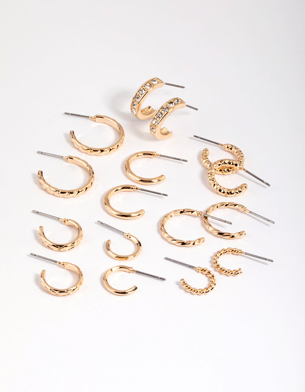 Gold Diamante Hoop Earring 8-Pack