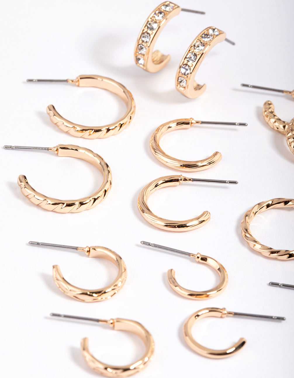 Gold Diamante Hoop Earring 8-Pack