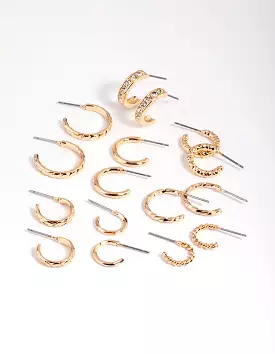 Gold Diamante Hoop Earring 8-Pack