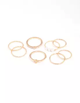 Gold Diamond Pearl Ring Set