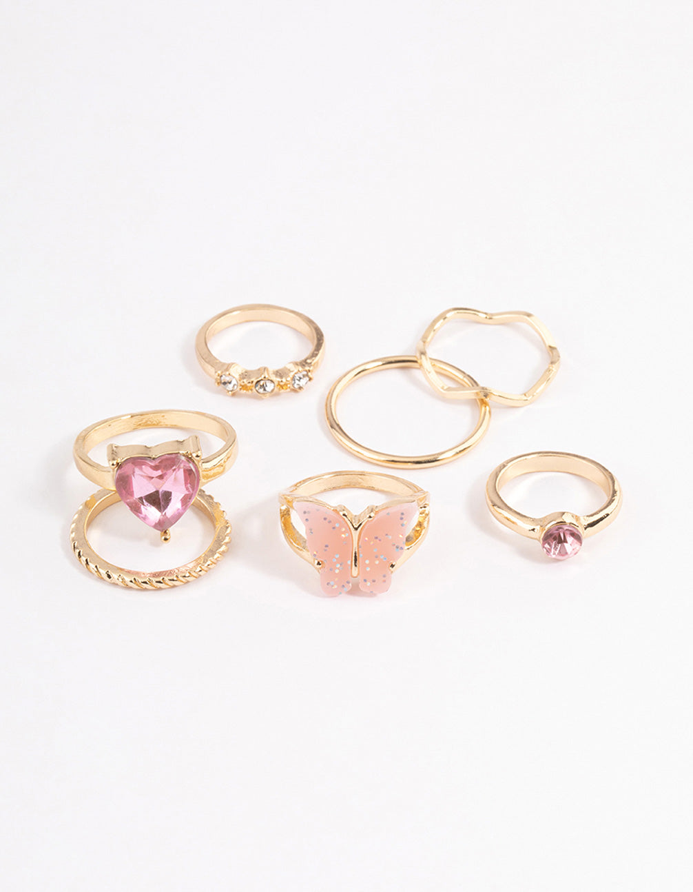 Gold Heart and Butterfly 7-Ring Pack