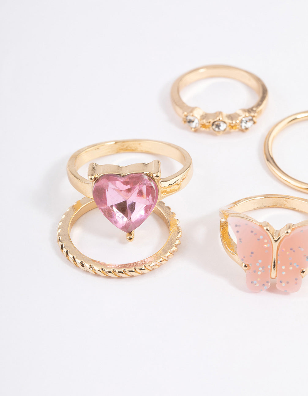 Gold Heart and Butterfly 7-Ring Pack