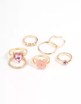 Gold Heart and Butterfly 7-Ring Pack