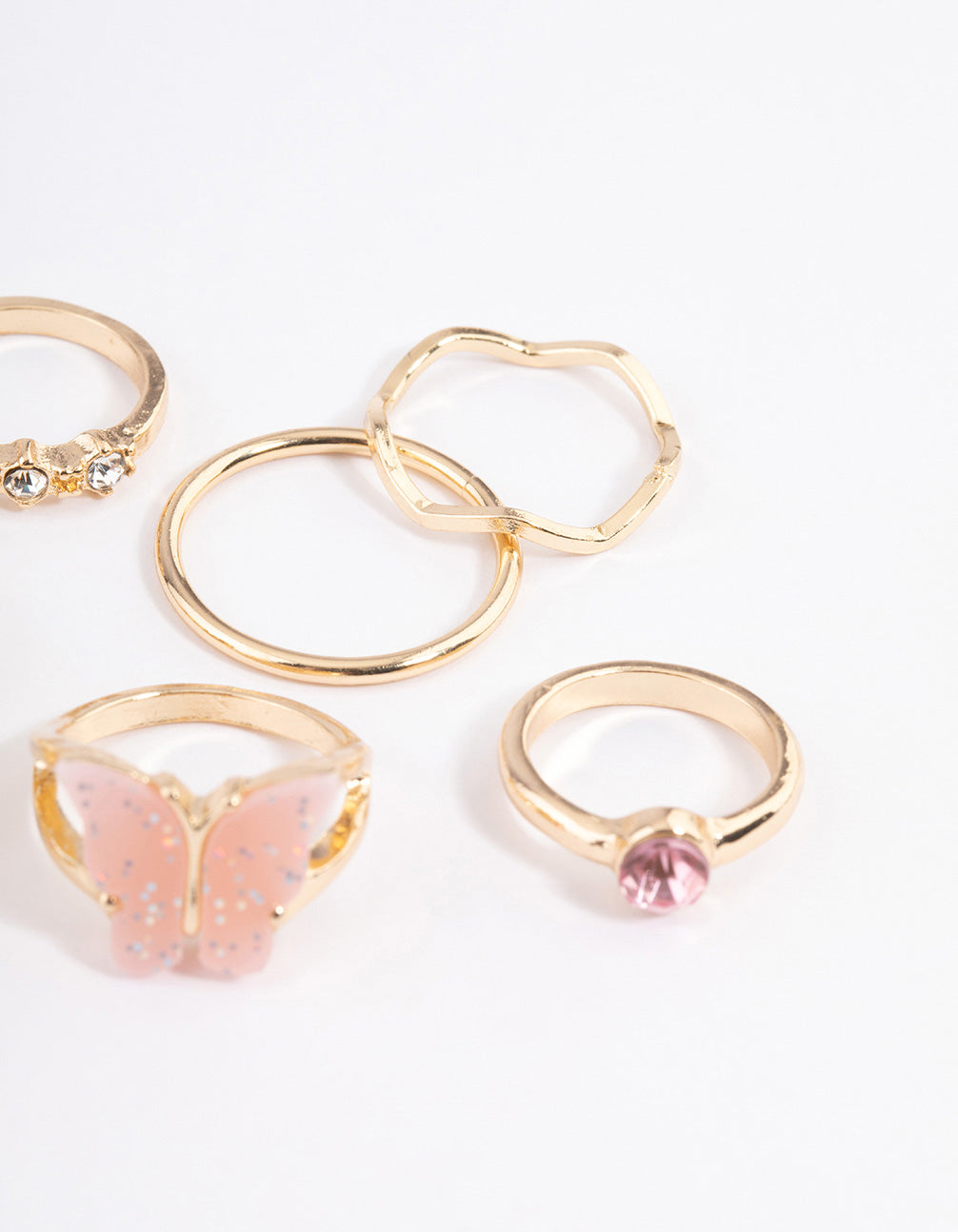 Gold Heart and Butterfly 7-Ring Pack