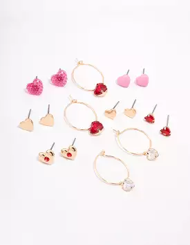 Gold Heart Earrings 8-Pack