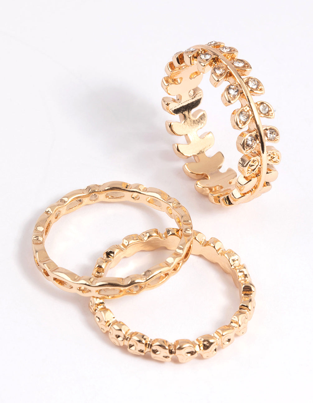 Gold Leaf and Chain Ring Stack Set