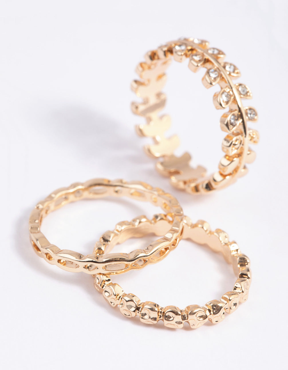 Gold Leaf and Chain Ring Stack Set