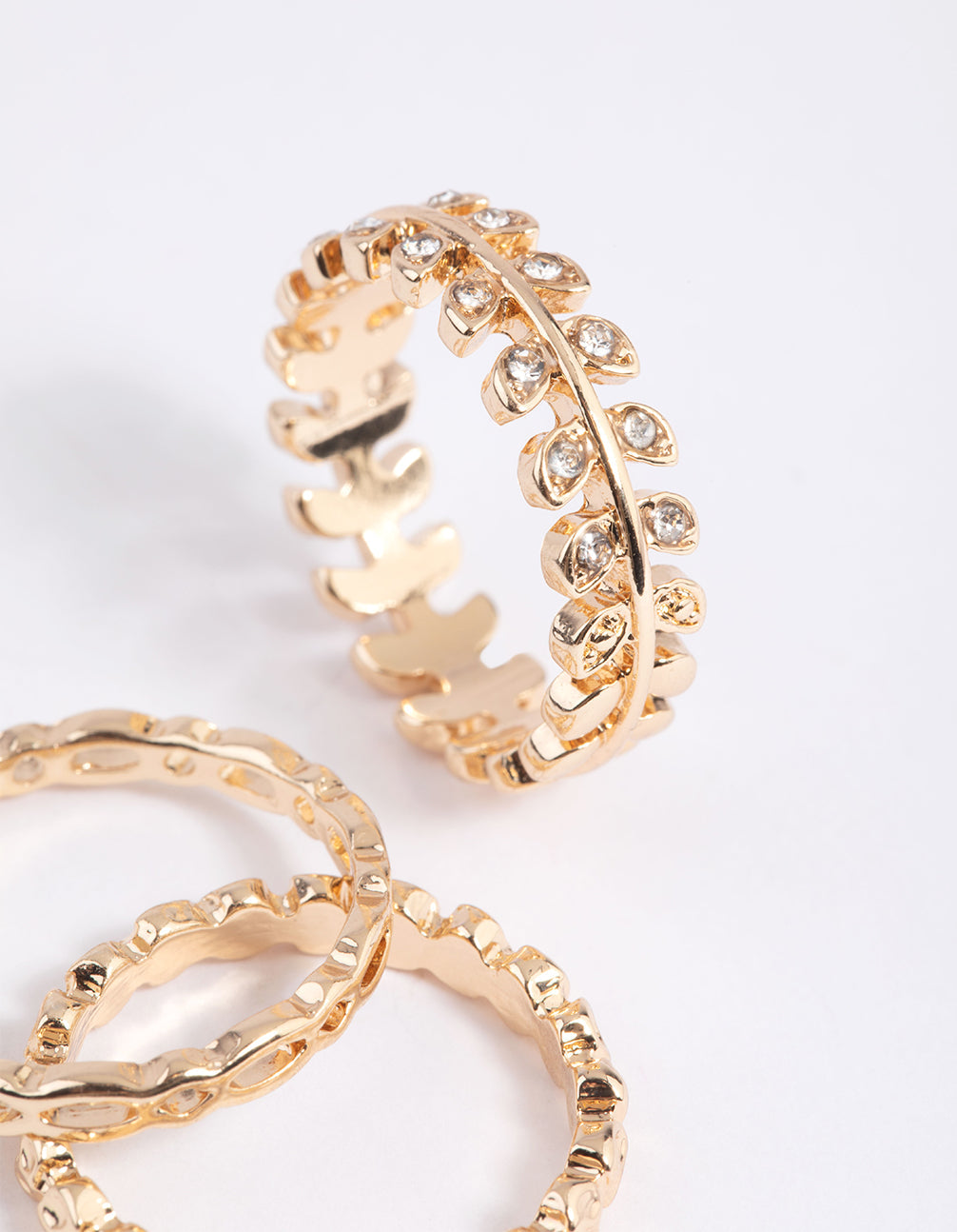 Gold Leaf and Chain Ring Stack Set