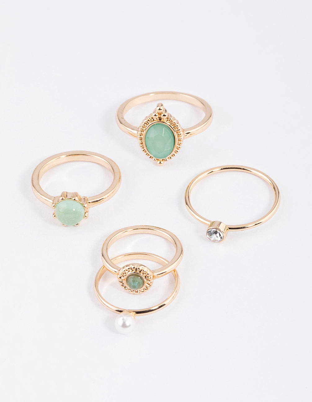 Gold Oval Ring Set of 5 with Ornate Designs