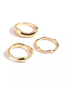 Gold Plated Band Rings - Molten Design - Ring Pack