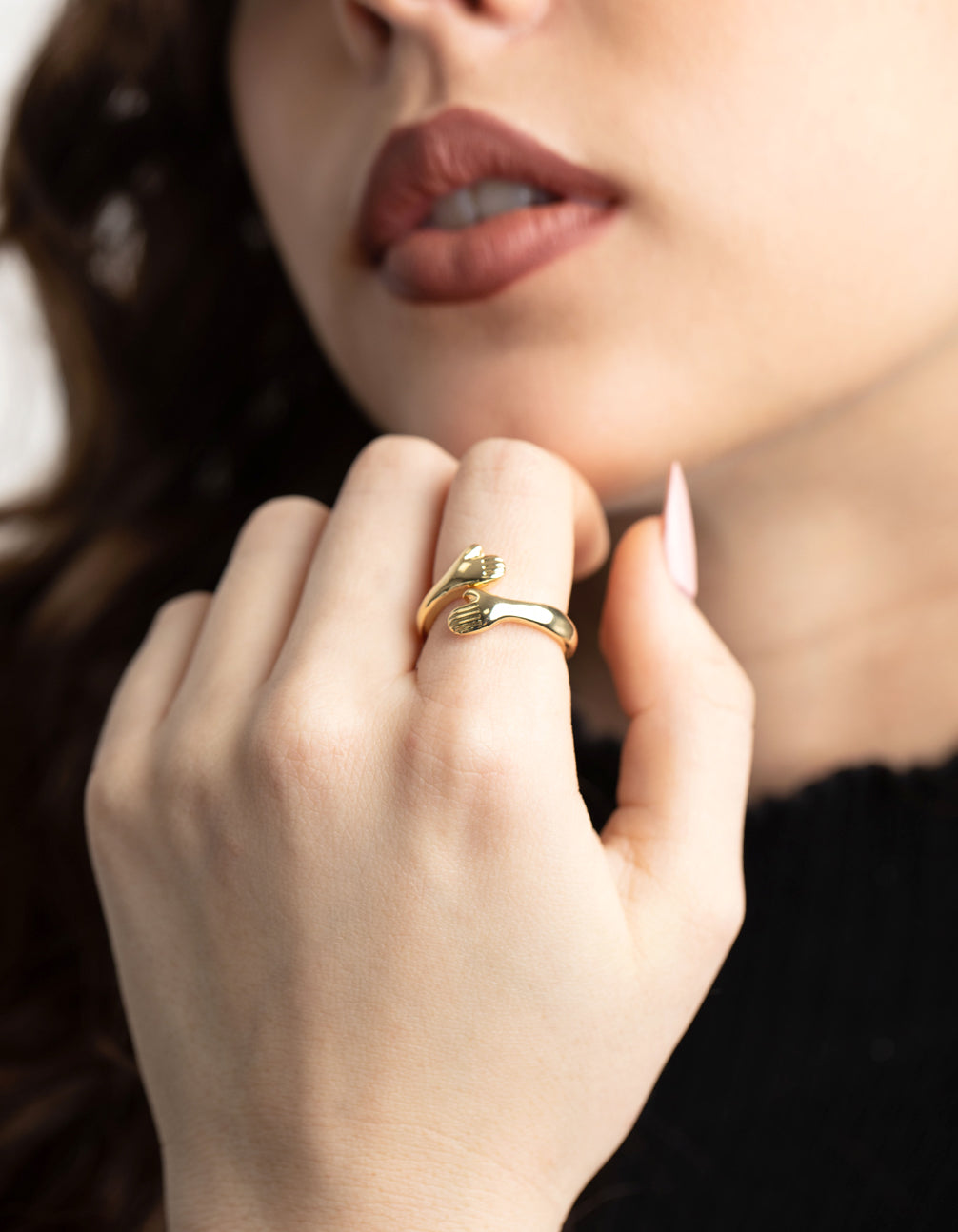 Gold Plated Hug Hands Ring