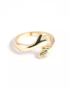 Gold Plated Hug Hands Ring