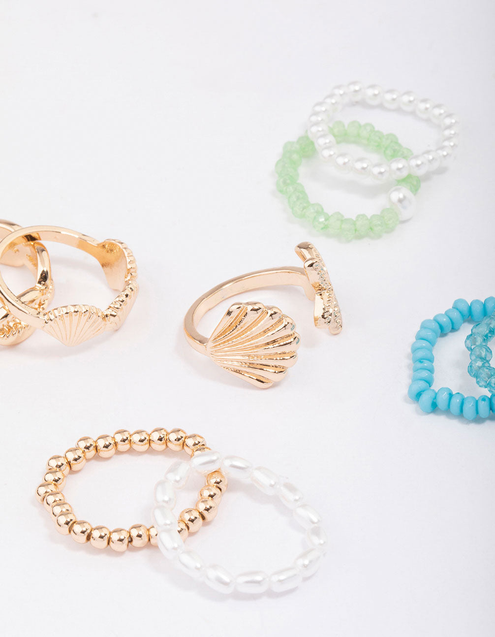 Gold Seashell Beaded Ring Set of 9