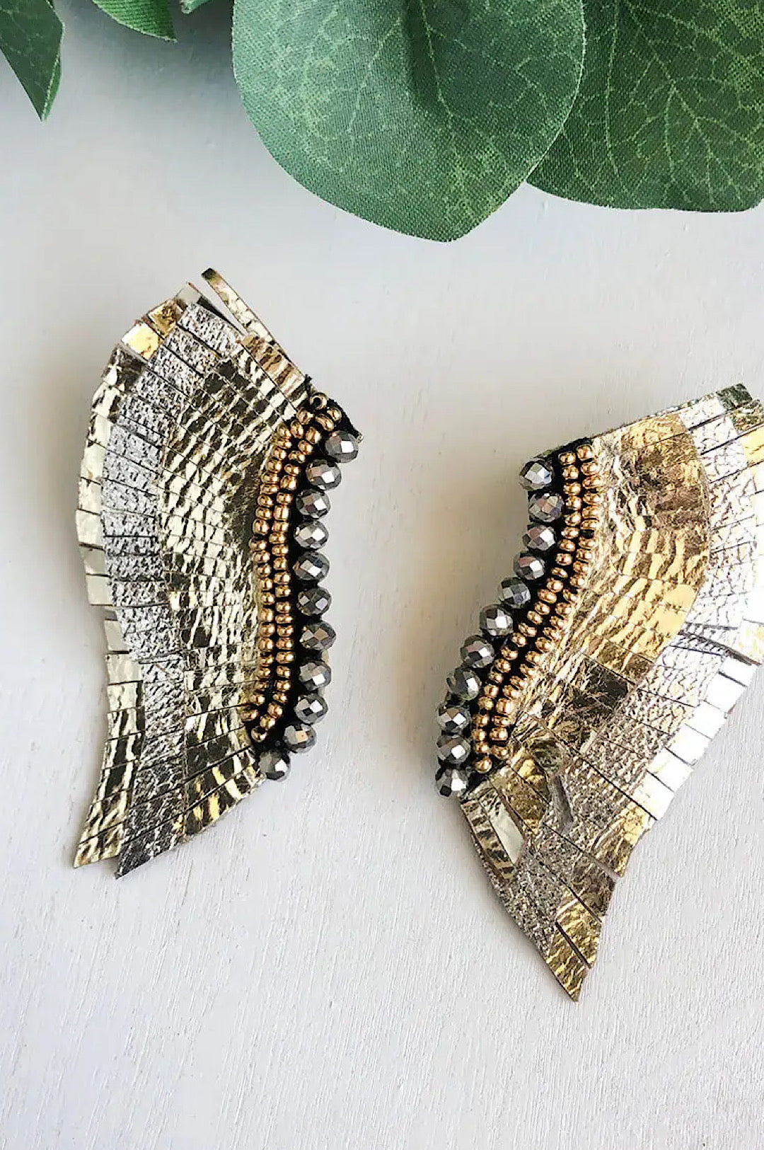 Gold Silver Wing Beaded Earrings