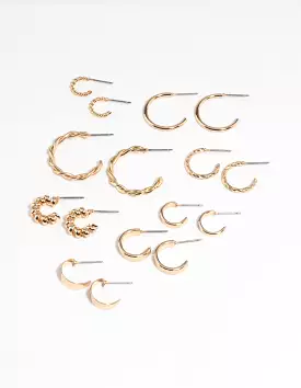 Gold Twisted Hoop Earring Set of 8