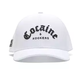 Golf Hat with Curved Brim - TOUR PRO White Hat with Cocaine & Hookers Design