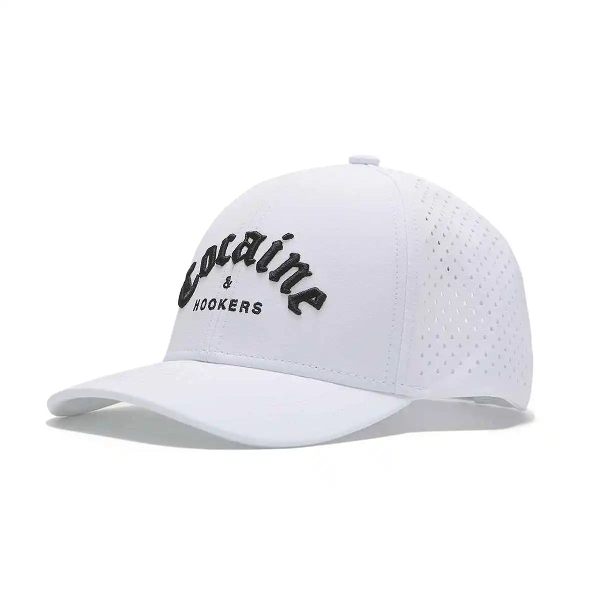 Golf Hat with Curved Brim - TOUR PRO White Hat with Cocaine & Hookers Design