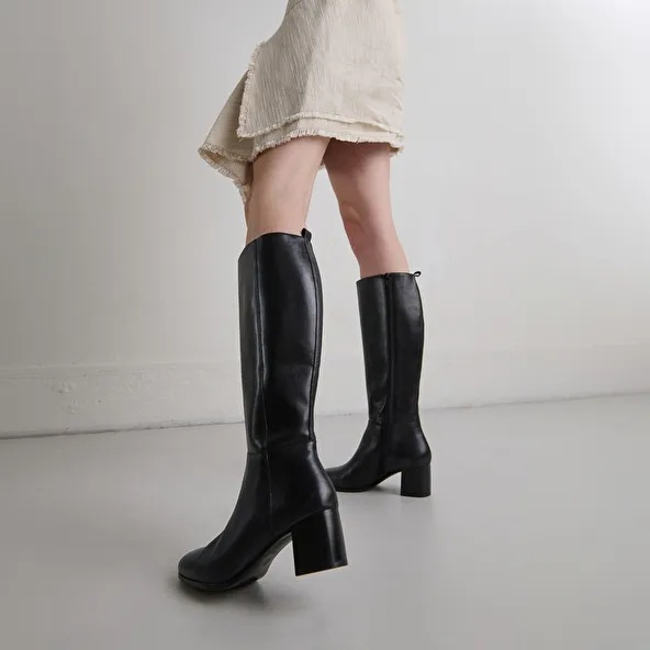 Black Leather Heeled Boots